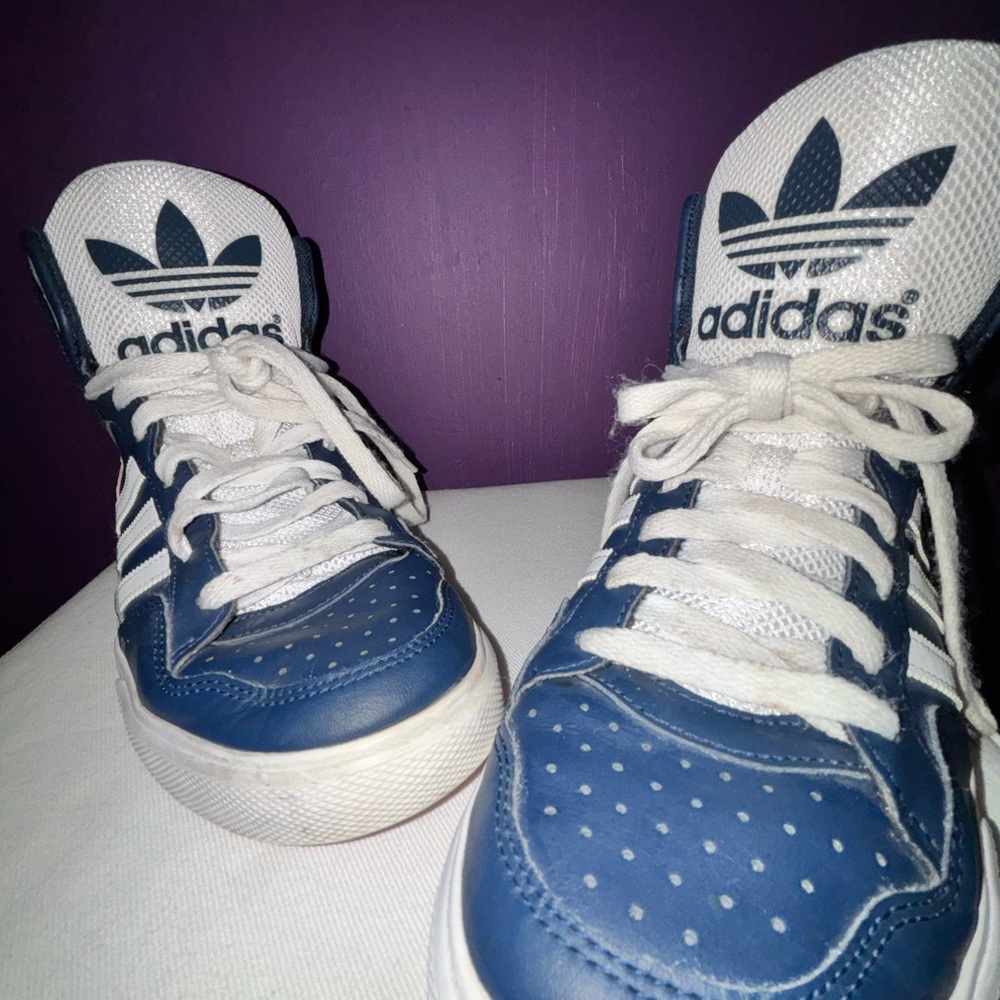 Adidas Blue and White High-Top Sneakers